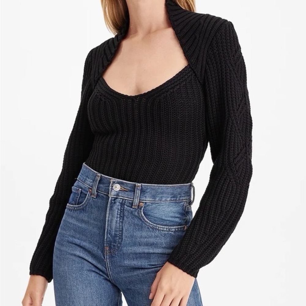 EXPRESS FITTED CHUNKY DEEP V SWEATER WITH COLLAR